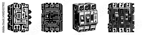 Modern Minimalist Circuit Breaker Icon, Flat Silhouette of an Electrical Safety Device Vector for Industrial Illustration Design