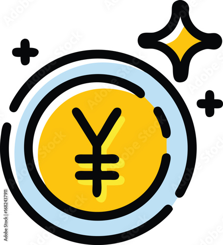 Vector art of yen coin with sparkles, a symbol of wealth