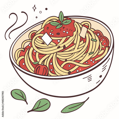 Delicious pasta with tomato sauce and basil spaghetti