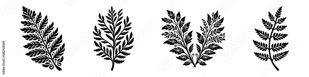 Naklejka premium Modern Minimalist Fern Plant Icon, Flat Silhouette of a Potted Houseplant Vector for Home and Garden Illustration Design