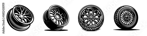Modern Minimalist Car Rims Icon, Flat Silhouette of an Automotive Wheel Component Vector for Vehicle Illustration Design