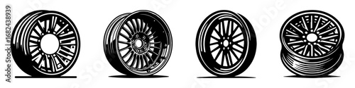 Modern Minimalist Car Rims Icon, Flat Silhouette of an Automotive Wheel Component Vector for Vehicle Illustration Design