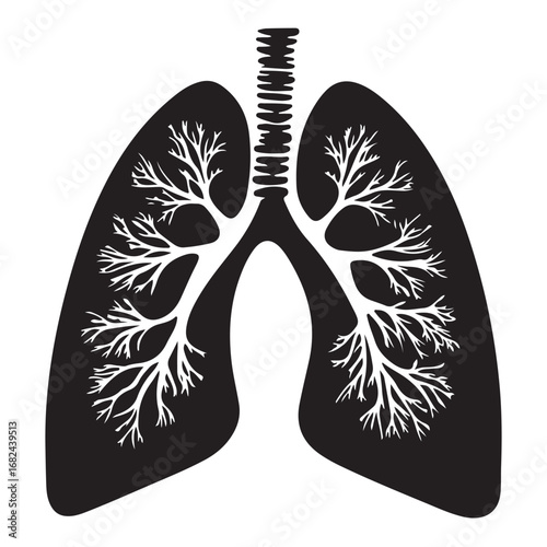 Human Lungs Silhouette Anatomical Black and White Design.