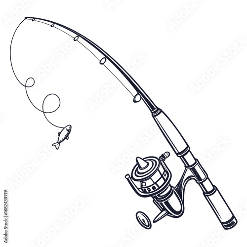 Fishing rod with reel and fish line