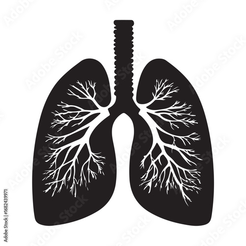 Human Lungs Silhouette Anatomical Black and White Design.