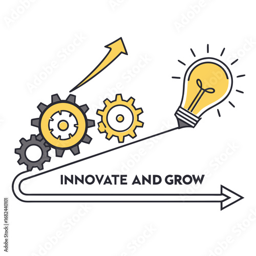 Gears lightbulb arrow innovate grow innovation growth