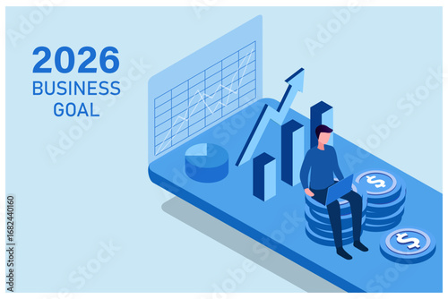 2026 business goal concept vector illustration. Business investment profit, achievement and success