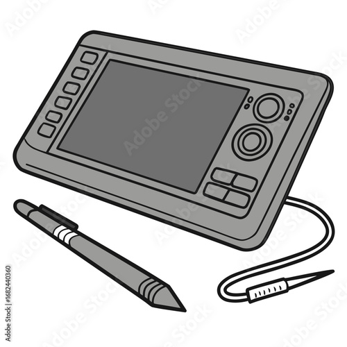 Gray drawing tablet and stylus digital art graphic design
