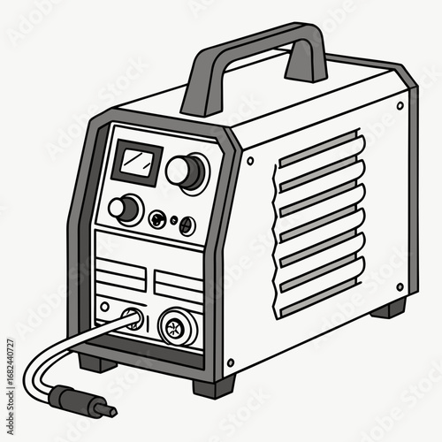 Gray welding machine with black handle and cables vector