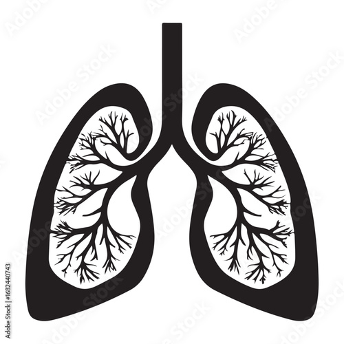 Human Lungs Silhouette Anatomical Black and White Design.