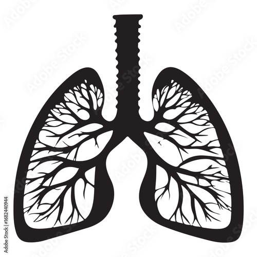 Human Lungs Silhouette Anatomical Black and White Design.