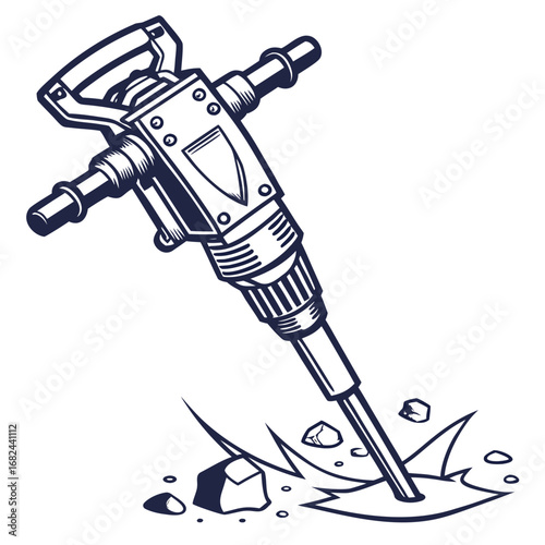 Heavy duty jackhammer breaking ground demolition construction