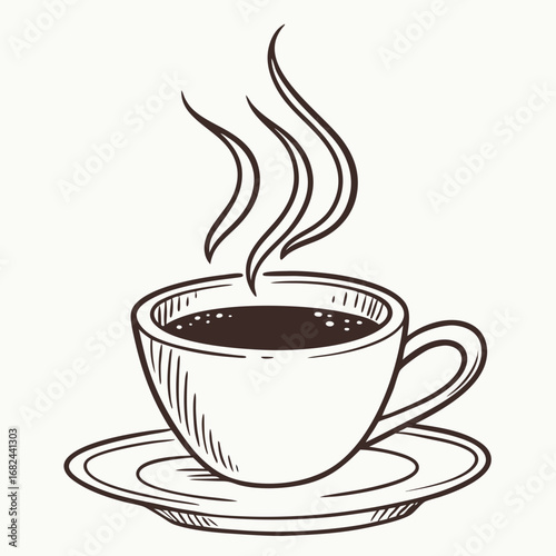 Hot coffee cup with steam saucer hot beverage