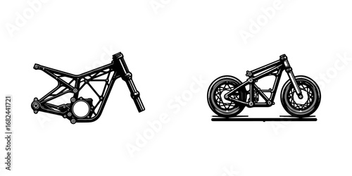 Modern Minimalist Motorcycle Frame Icon, Flat Silhouette of a Motorbike Structural Component Vector for Automotive Illustration Design