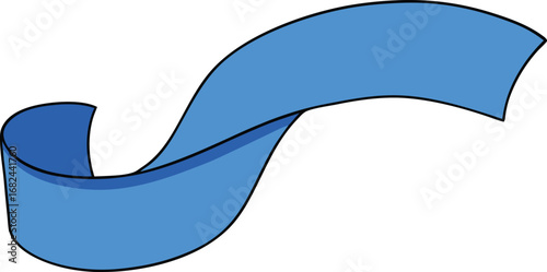 Blue shiny satin ribbon curled vector illustration for award and decoration transparent background