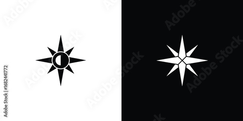 Contrasting Stars on Split Black and White Background, Pointed Shapes Geometric Design