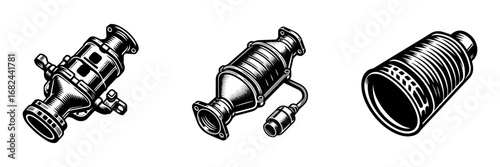 Modern Minimalist Exhaust Pipe Icon, Flat Silhouette of a Motorcycle or Vehicle Component Vector for Automotive Illustration Design