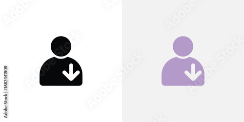 Download Icon Two Variations Featuring Person Silhouette with Arrow Pointing Downward, Black and Purple