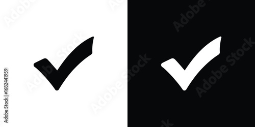 Dual Check Marks on Split Black and White Background Approval and Validation