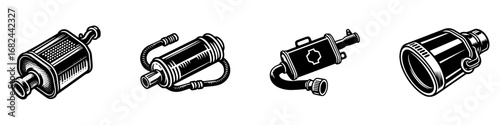 Modern Minimalist Muffler Icon, Flat Silhouette of an Automotive Exhaust Component Vector for Vehicle Illustration Design
