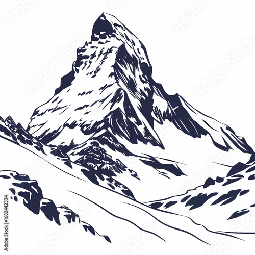 Jagged mountain peak dark blue outline vector