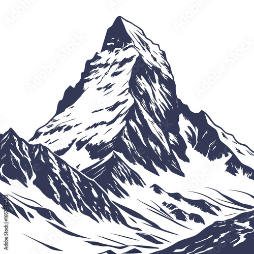 Jagged mountain peak snow covered winter landscape