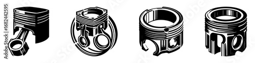 Modern Minimalist Piston Icon, Flat Silhouette of an Automotive Engine Part Vector for Vehicle Illustration Design