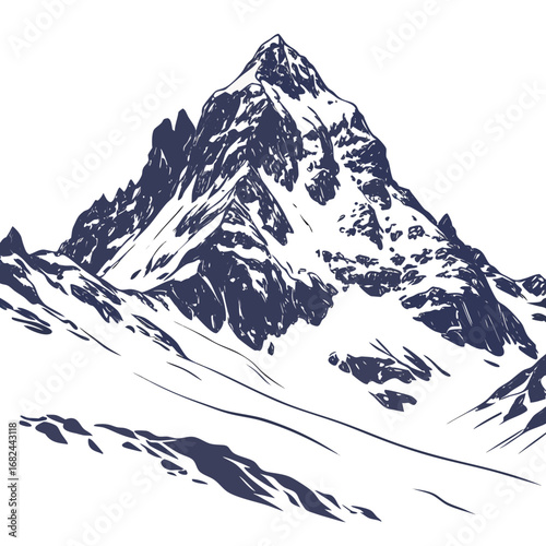 Majestic mountain peak with snow and shadows landscape