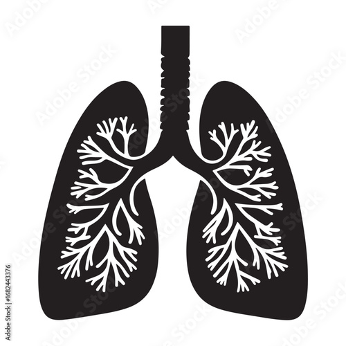 Human Lungs Silhouette Anatomical Black and White Design.