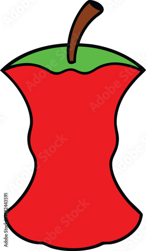 Red apple core partially eaten vector illustration isolated on transparent background