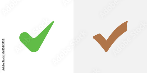 Green and Brown Check Marks on Split White and Grey Background, Approval Icons