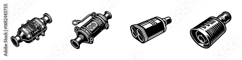 Modern Minimalist Muffler Icon, Flat Silhouette of an Automotive Exhaust Component Vector for Vehicle Illustration Design