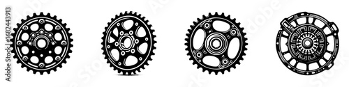 Modern Minimalist Bicycle Gears Icon, Flat Silhouette of a Cycling Gear System Vector for Bike Illustration Design
