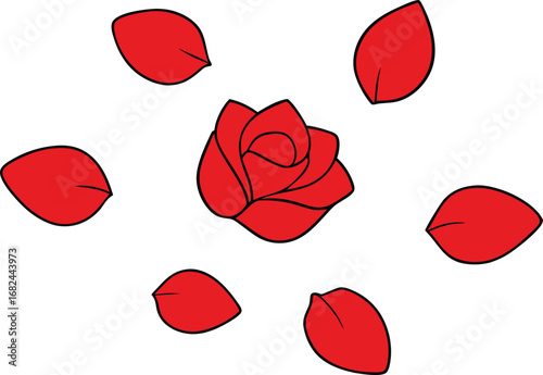 Vector red rose petals scattered loosely elegant floral design scalable illustration transparent background
