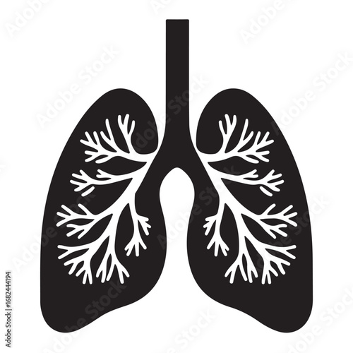 Human Lungs Silhouette Anatomical Black and White Design.