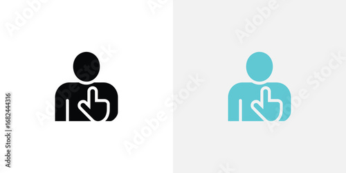 Human Figure with Pointing Finger Icon in Black and Blue Illustration for Web Design