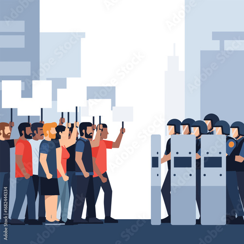 Protesters Confront Riot Police Line