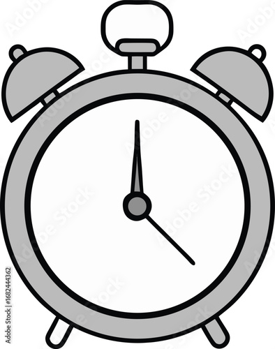 Silver retro alarm clock illustration with roman numerals vintage timepiece vector graphic transparent background