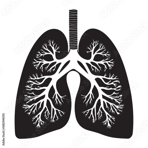 Human Lungs Silhouette Anatomical Black and White Design.
