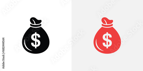Illustration of Two Bags with Dollar Signs in Black and Red Colors