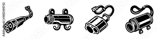Modern Minimalist Exhaust Muffler Icon, Flat Silhouette of an Automotive Exhaust Component Vector for Vehicle Illustration Design