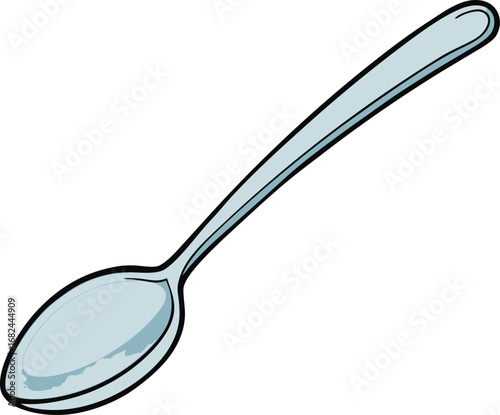 Shiny silver teaspoon with curved handle elegant kitchen utensil vector illustration transparent background