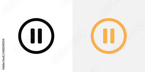 Isolated Pause Button Icons Black and Orange Rounded Symbols on Light Backgrounds
