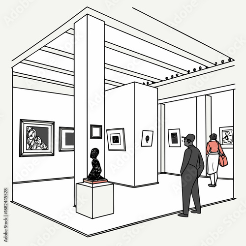 People viewing artwork in gallery art exhibition museum