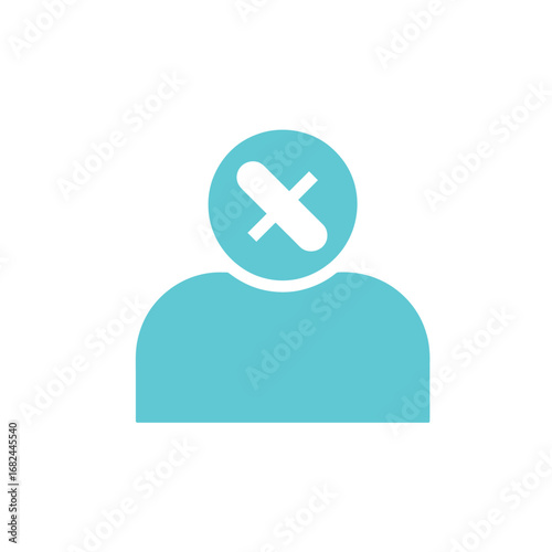 Light Blue User Icon with White X Symbolizing Deletion or Removal on White