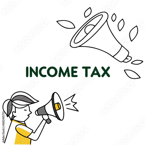 Person announcing income tax with megaphone announcement