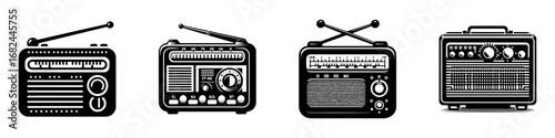 Modern Minimalist Radio Icon, Flat Silhouette of an Audio and Communication Device Vector for Technology and Automotive Illustration Design