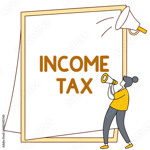 Person announcing income tax with megaphone announcement