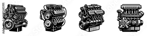 Modern Minimalist Engine Icon, Flat Silhouette of an Automotive Powertrain Component Vector for Vehicle Illustration Design