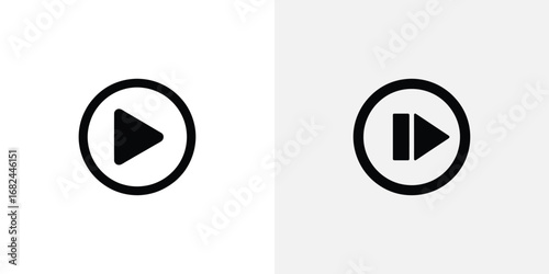 Minimalist Play and Pause Button Icons in Black on a Gray and White Background